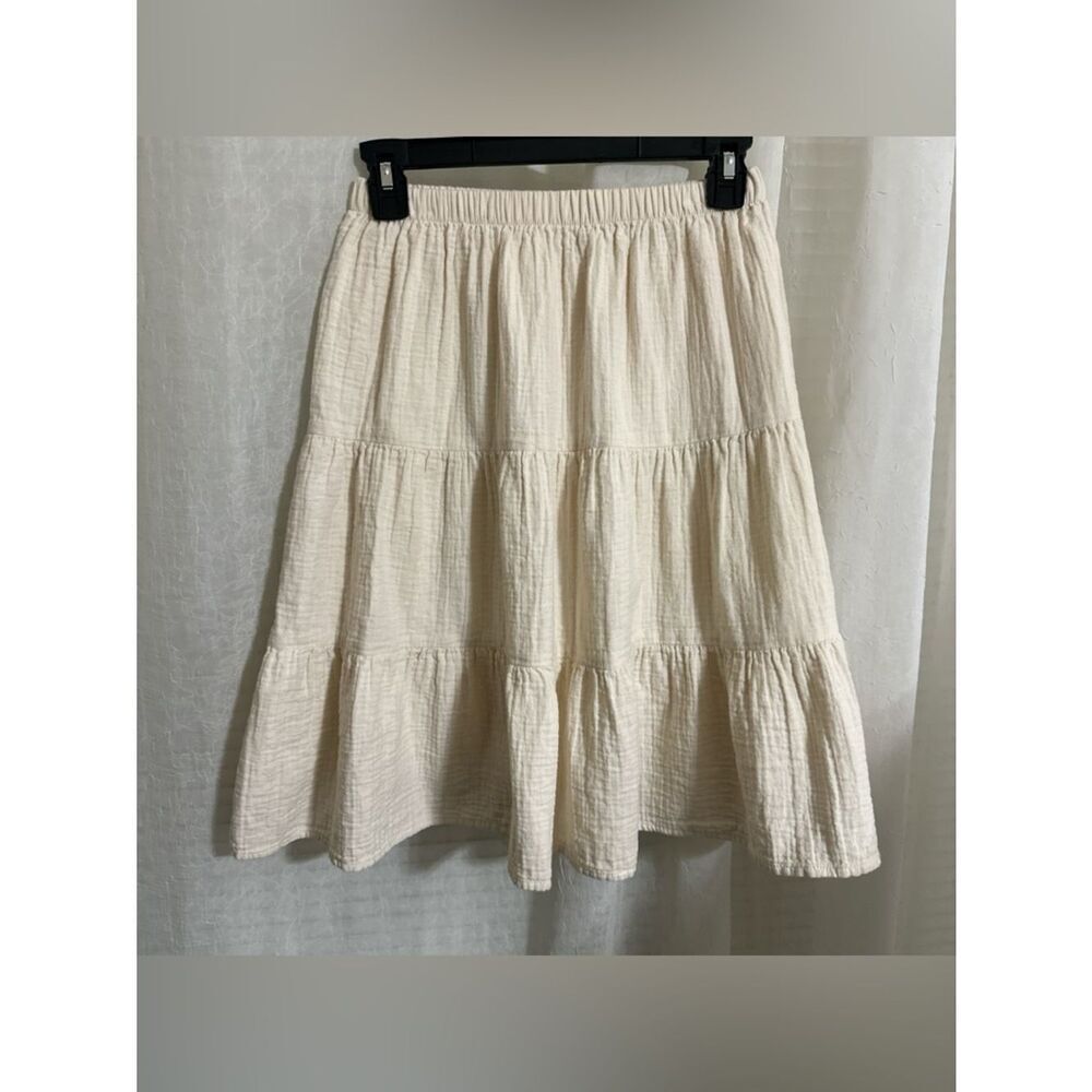 Cat & Jack M (8) Beige Crinkle Gauze Cotton Tiered Boho Midi Skirt
